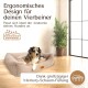 Ein Hund, der auf einem plüschigen, ergonomischen Hundebett in einem hellen Raum mit einer Pflanze ruht. Der Text hebt das Design des Bettes und die Memory-Schaumfüllung hervor.