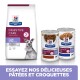Emballage de la nourriture pour animaux Hill's Prescription Diet Digestive Care montrant de la nourriture sèche, des boîtes de nourriture humide, un graphique de chien et le texte : "Recommandé par les vétérinaires."