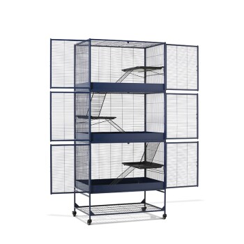 Großer mehrstöckiger Haustierkäfig mit vier Regalen, Drahtgitterdesign und mehreren Zugangstüren, geeignet für kleine Tiere.