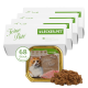 Verpackung für Katzenfutter mit "Balti's Feine Paté" und einem Katzenbild, 100g Portion und "68 Stück" Etikett von LECKER.PET.