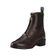 Brauner Leder-Reitstiefel mit einem Reißverschluss vorne und elastischen Seitenpaneelen, mit einem kleinen Logo auf der Außenseite.