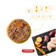 Runde Nassfutter-Pâté mit Fleischstücken; Pfeil zu rohem Fleisch und Gemüse auf Schiefer. Sichtbarer Text: 'VON BARF INSPIRIERT', 'FLEISCHESLUST'.
