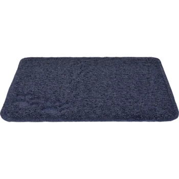Dunkelblaues Haustiermatte mit strukturierter Oberfläche und sichtbaren Pfotenabdrücken, entworfen für den Komfort und die Sauberkeit von Haustieren.