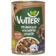 Vutteri Hundefutterdose mit einem braunen Etikett und einem Hundebild, das "Pflanzlich Vollwertig Lecker" und "Alleinfuttermittel für Hunde" angibt.
