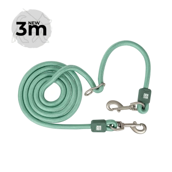 Mintgrüne 3-m-Hundeleine aus Tau mit Metall-Schnapphaken und Schlaufengriff, 'NEW 3m'-Kennzeichnung sichtbar