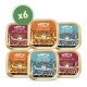 Six-pack of Lily's Kitchen dog food trays featuring Wild Campfire Stew, Sunday Lunch, and Fishy Fish Pie flavors.