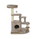 Ein beiger Kratzbaum für Katzen mit mehreren Ebenen, einer gemütlichen oberen Plattform, Kratzpfosten und einem Versteck am Boden.