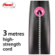 Flexi retractable dog leash with a 3-metre high-strength cord, featuring a black handle and a pink release button.