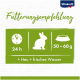 Recommandation d'alimentation : 24 h, 50-60 g pour les lapins, plus du foin et de l'eau fraîche. Logo Vitakraft en haut.