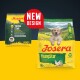 Josera YoungStar getreidefreie Junior-Hundefutterbeutel mit Huhn und Kartoffel, mit Welpenbild und "NEUES DESIGN" Etikett.