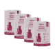 Vier KatKare „Perlhuhn Essential“ hypoallergene, gefriergetrocknete Katzensnack‑Dosen mit rosa Etiketten und Katzen‑Silhouette.
