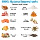 100% Natural Ingredients in pet treats including Glucosamine, MSM, Chondroitin, Turmeric, Salmon Oil, Algae, Vitamin C, Devil's Claw Root, Vitamin E, Black Pepper.
