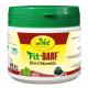 Behälter von cdVet Fit-BARF Bio-Chlorella, 250g, mit einem grünen Deckel und gelbem Etikett mit "100% NATUR" und Produktdetails.