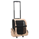Haustiertrage Tasche auf Rädern, mit einem weichen beigen Äußeren, Netzpaneelen zur Belüftung und einem ausziehbaren Griff.