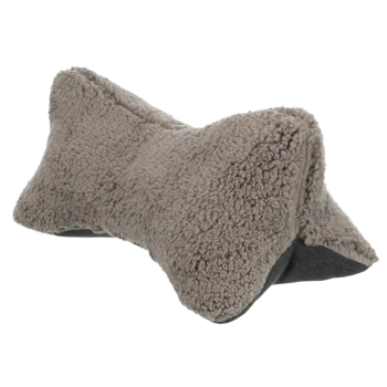 Weiches, plüschiges Hundekissen in Knochenform in hellgrauer Farbe, ideal für den Komfort und die Entspannung von Haustieren.
