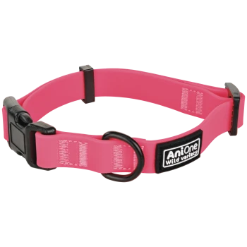 Rosa verstellbares Silikon-Hundehalsband mit schwarzer Kunststoffschnalle, D-Ring und Logo-Patch 'AniOne Wild variety'