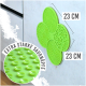 Grüne Silikon-Haustierpflege-Matte mit Saugnäpfen, misst 23 cm, mit verschiedenen strukturierten Oberflächen zur Reinigung.