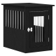Schwarze Holztierbox mit Metallstäben und vorderem Türverschluss, für den Innenbereich konzipiert.