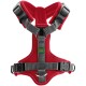 Rotes Haustiergeschirr mit grauen Riemen und verstellbaren Schnallen, mit einem Mesh-Design und einem grünen "HUNTER"-Logo.