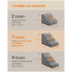 Drei graue Haustiertreppen mit 2, 3 und 4 Stufen, Abmessungen und Tragfähigkeit von jeweils 25 kg, für Stühle, Sofas und Betten.