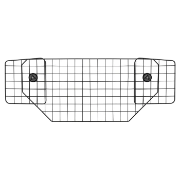 Schwarzes Metall-Haustiergitter mit einem Gitterdesign und zwei verstellbaren Montageschienen auf jeder Seite.