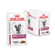 Royal Canin Veterinary Renal mit Rind Katzenfutterbeutel, mit einer Katzenillustration, beschriftet "Dünne Scheiben in Soße."