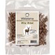 Klarsichtbeutel Wildsterne "Wild Bites" Hundesnacks, beigefarbenes Etikett mit Hirschillustration, Schrift HUNDE-LECKERLI und 125 g.