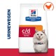 Hill's Prescription Diet c/d Multicare Stress kattenvoer zak met een witte kat met blauwe ogen, gelabeld voor urinegezondheid.