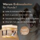 Erdnussbutter für Hunde in Gläsern, mit Text, der Vorteile hervorhebt: lecker für das Training, reich an gesunden Fetten, unterstützt die Fellgesundheit, keine schädlichen Zusatzstoffe.