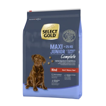 Select Gold Maxi Junior Hundefutterbeutel, 25 kg, geeignet für Hunde über 25 kg und unter 15 Monaten. Geschmack: Rind.