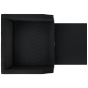 Schwarzes Haustierbett mit gestepptem Design, mit einem abnehmbaren Oberteil für einfachen Zugang und Reinigung.