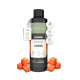 Schwarze ALPHAZOO Lachsölflasche für Haustiere, mit Pfotenabdruck-Design und frischen Lachsstücken. Text hebt Vorteile wie Omega 3 hervor.