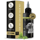 Flasche von Petcare Petdog Health 2100, eine dermatologische Behandlung für Hunde, mit einem goldenen Siegel der Wirksamkeit und Kräuterblättern.