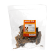 Klarer Plastikbeutel mit Miracle Dog Snacks Lunge Rinderlungen-Hundeleckerlis, 200g, mit einem Hundeabbild auf dem Etikett.