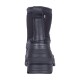 Schwarze wasserdichte Haustierstiefel mit einer strukturierten Sohle, die die Rückansicht und eine verstärkte Ferse für Langlebigkeit zeigt.