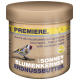 Erdnussbutter für Haustiere mit Sonnenblumenkernen, mit einer Abbildung eines Stieglitzes auf dem Glas, beschriftet mit "PREMIERE."