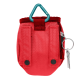 Rote Leckerli-Tasche für Haustiere mit hexagonalem Muster, mit einem türkisfarbenen Karabiner, Reißverschluss und angebrachtem Schlüsselring.