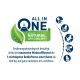 Happy Cat Natural Life Concept-Logo mit dem Text "ALL IN ONE", das eine innovative Formel für die fünf wesentlichen Bedürfnisse von Katzen hervorhebt.