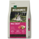 Real Nature WILDERNESS Senior "Wild Valley" Futtersack mit Wolfsfoto; Aufschrift "Beef with Horse" und Angaben 60%, 40%, 0%.