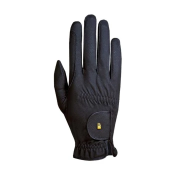 Schwarze Haustierpflegehandschuh mit strukturiertem Oberflächen und elastischem Handgelenk, mit einem kleinen Logo-Patch.