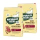 Verpackung für Katzenfutter, beschriftet mit "Natürlich gut", die "Gemüse & Fleisch" für Erwachsene zeigt, mit 24% Berglinsen und 53% Rind.