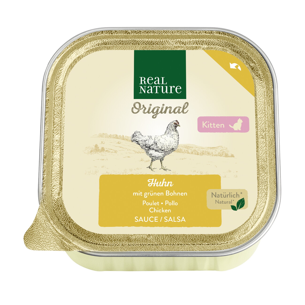 REAL NATURE Original Katze Nassfutter, Kitten, Ragout, Huhn mit grünen Bohnen 16x100 g