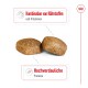 Hundefutter-Kibble-Stücke mit Text, der 'Kombination von Nährstoffen und Vitaminen' und 'Hochverdauliche Proteine' hervorhebt.