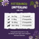 Deutsche Fütterungstabelle: 'Fütterungs-Empfehlung (pro Tag)': ≤5 kg 1 Pumpstoß; 5–10 kg 2; 10–20 kg 3; über 20 kg 4. 1 Pumpstoß ≈ 1,3 g.