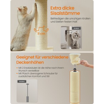 Katzenschratchpost mit dickem Sisal, 11 cm hoch, mit verstellbarer Höhe und plüschbedeckter Schraube für Komfort.