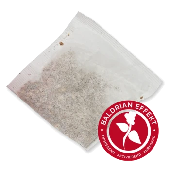 A sealed sachet of catnip with a red circular label stating "BALDRIAN EFFEKT" and the words "animierend, aktivierend, anregend."
