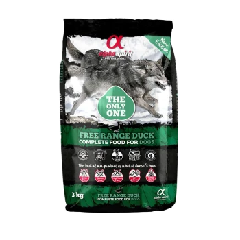 Alpha Spirit 'The Only One' Free Range Duck vollständiges Hundefutter, 3 kg, New Edition, Wolf-Abbildung auf der Vorderseite