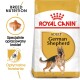 Torba z jedzeniem dla psów Royal Canin dla dorosłych owczarków niemieckich, z obrazkiem psa, szczegółami żywienia rasy i tekstem po polsku o zoptymalizowanym trawieniu.