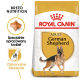 Torba z jedzeniem dla psów Royal Canin dla dorosłych owczarków niemieckich, z obrazkiem psa, szczegółami żywienia rasy i tekstem po polsku o zoptymalizowanym trawieniu.