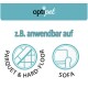 Bild zeigt das Logo "opti pet" und den Text "z.B. anwendbar auf" mit Symbolen, die die Eignung für "Parkett & Hartboden" und "Sofa" anzeigen.